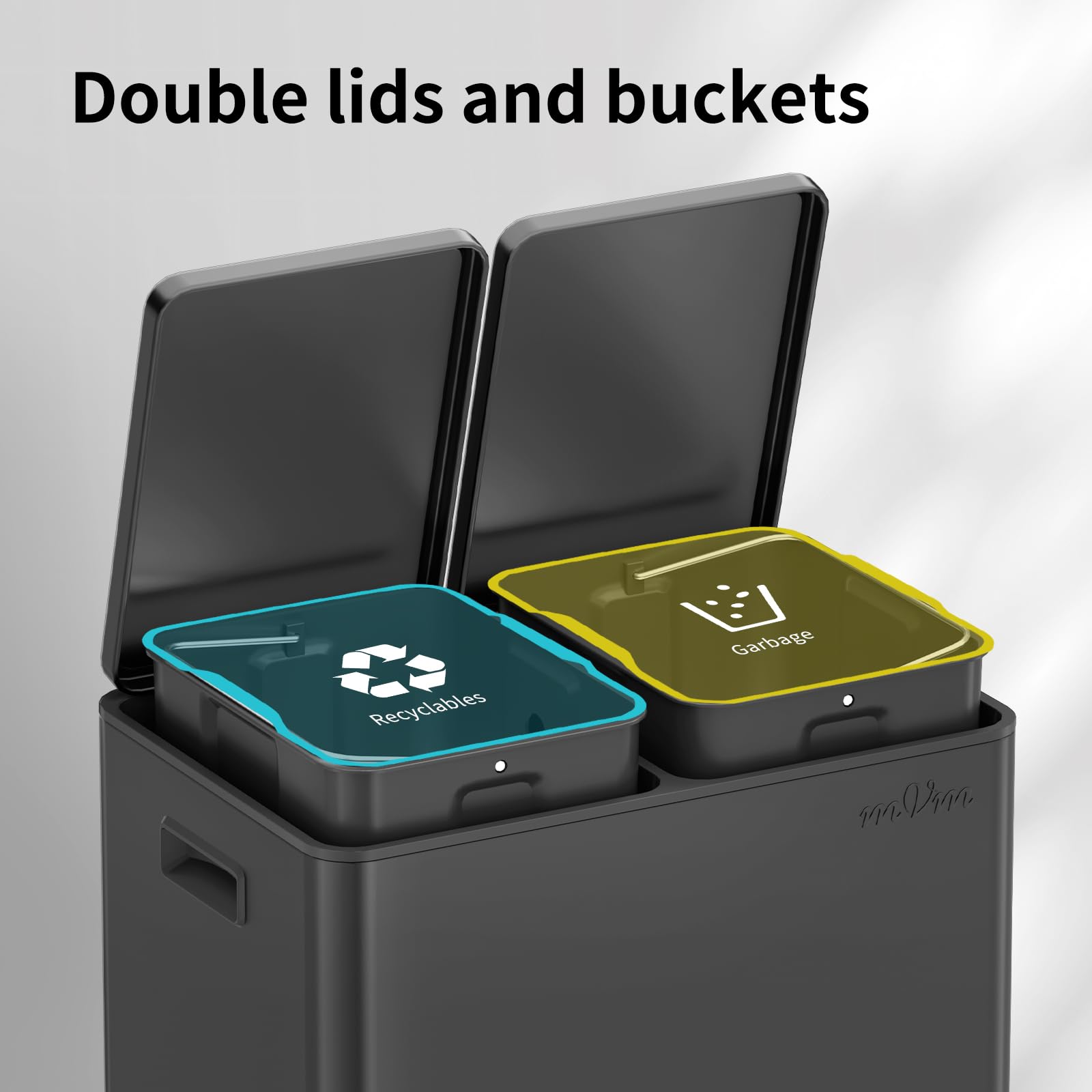 mVm 60L Dual Compartment Garbage Can, 2 x 30L Stainless Steel Step
